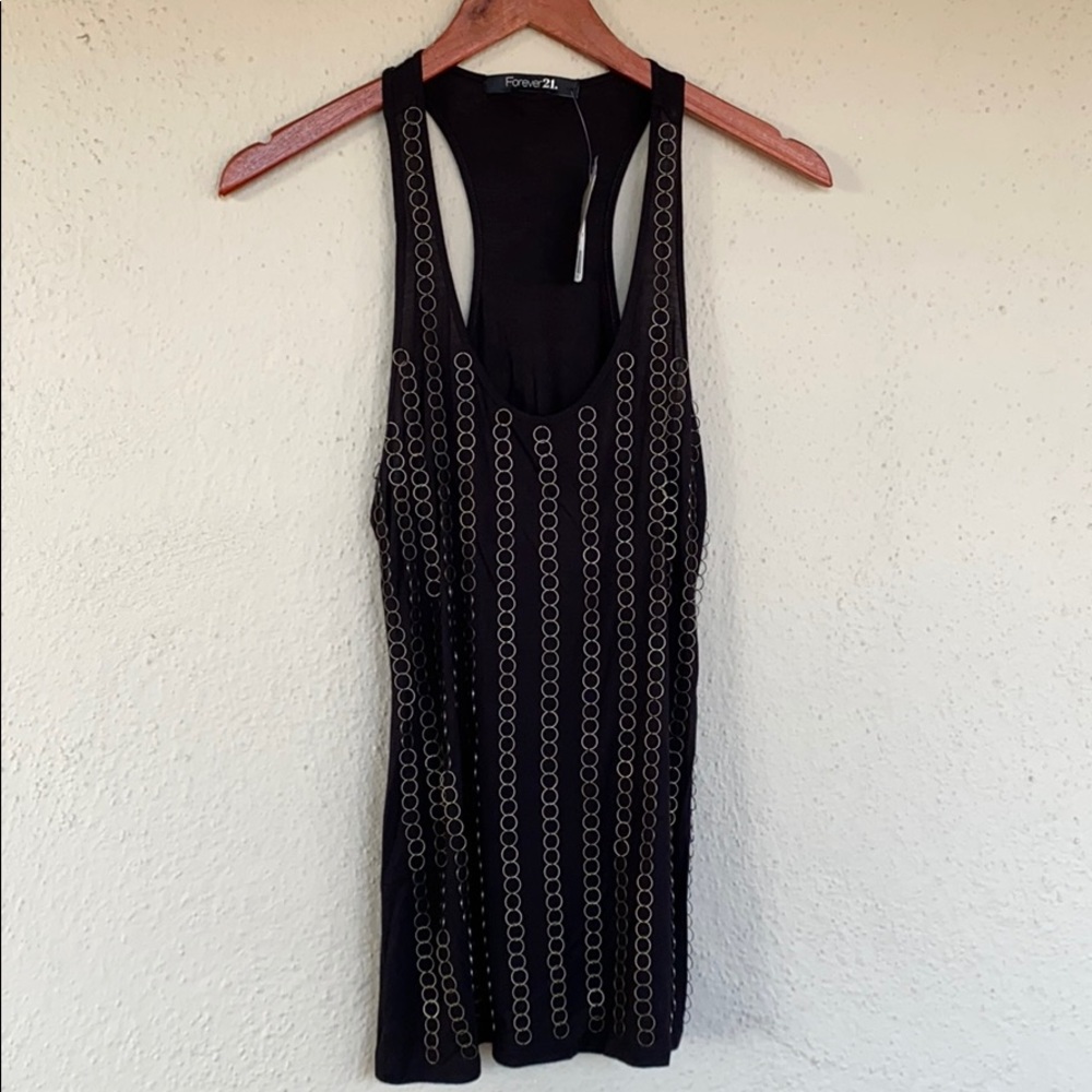 Black Knit Tunic Racerback Tank w chain detailing